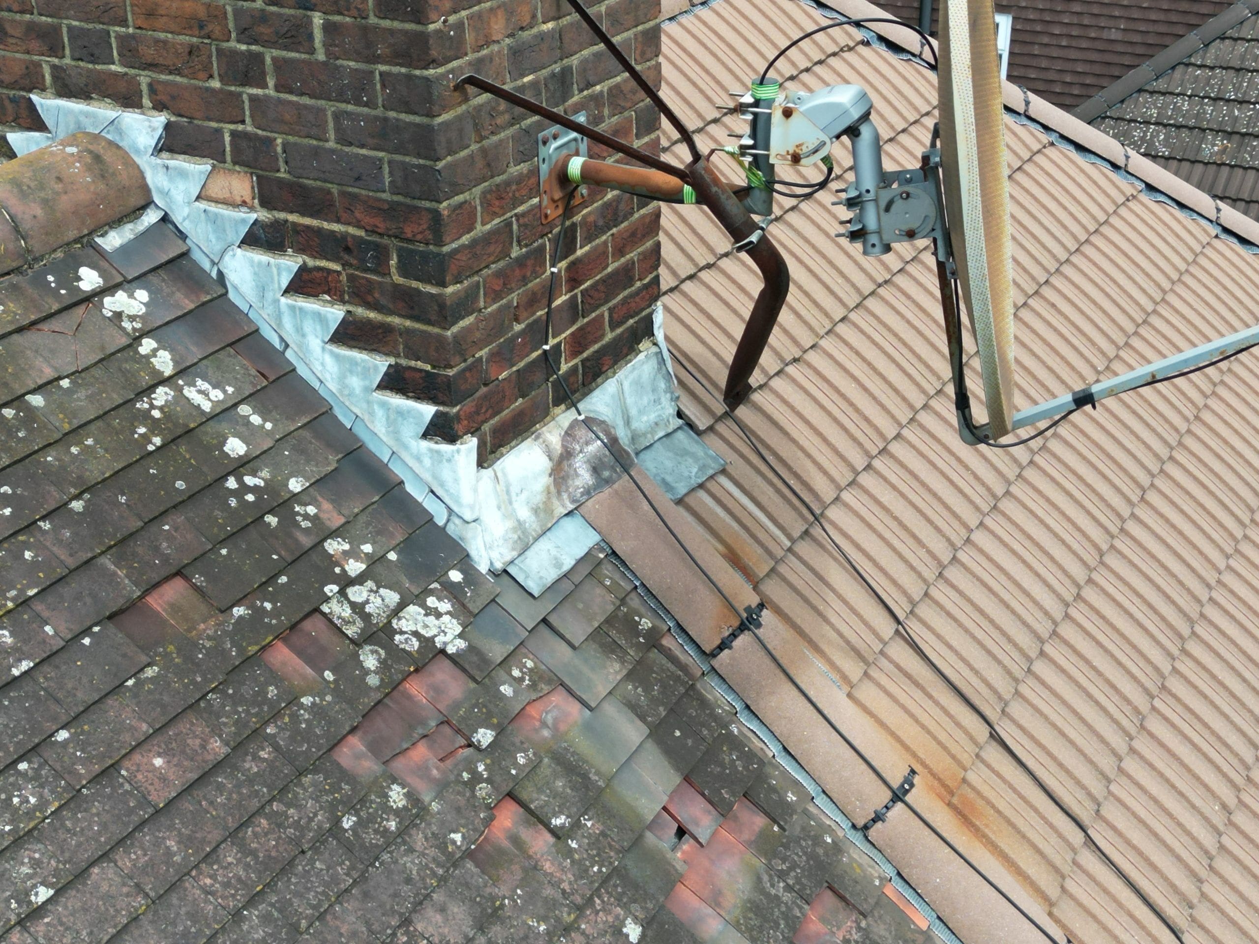 View of a chimney stack and flashing.