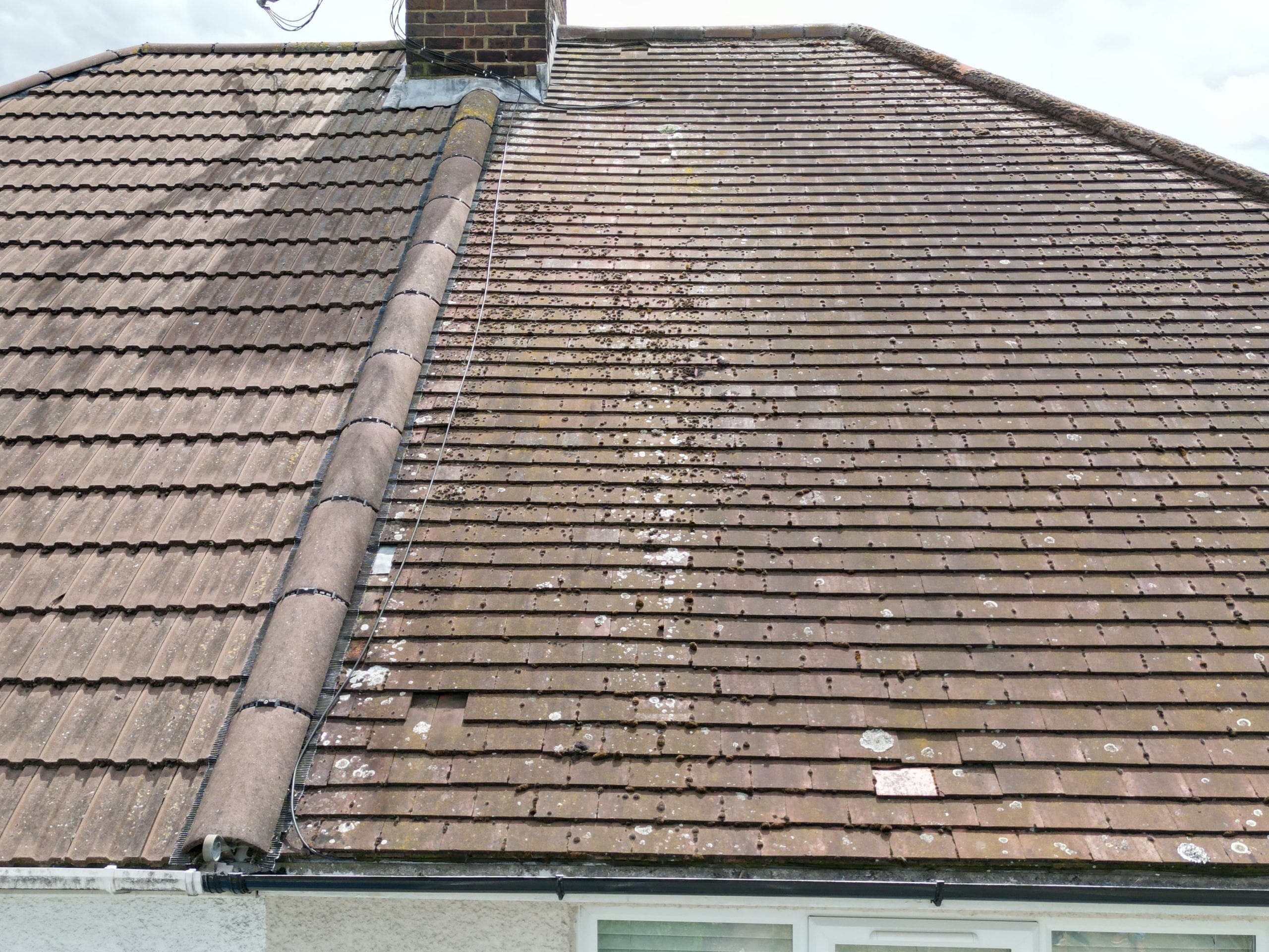 Roof survey image of a dilapidated roof on a semi detached house.